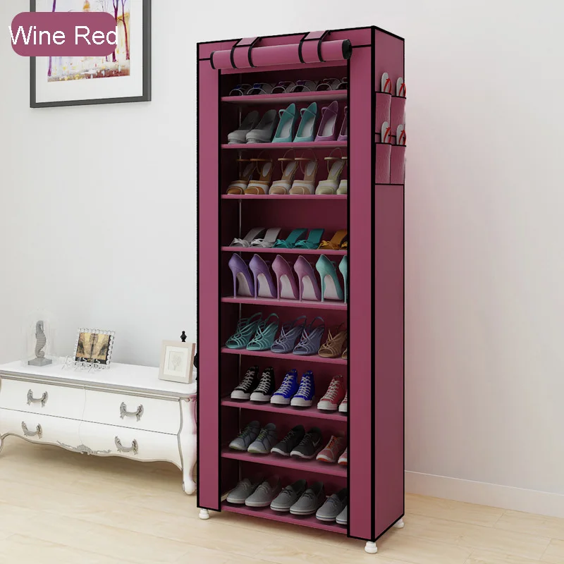 Single Row 10-Tier Simple Shoe Rack Removed Non-woven Dust-proof Shoes Storage Cabinet Hallway Shoe Organizer for Home Furniture