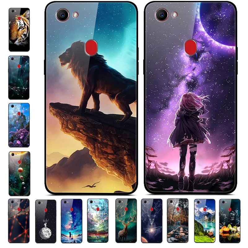 

B Funda For OPPO F7 Case Glass Back Hard Phone Cover For OPPO F7 OPPOF7 F 7 2018 Case Soft Bumper Tempered Fashion Star Coque