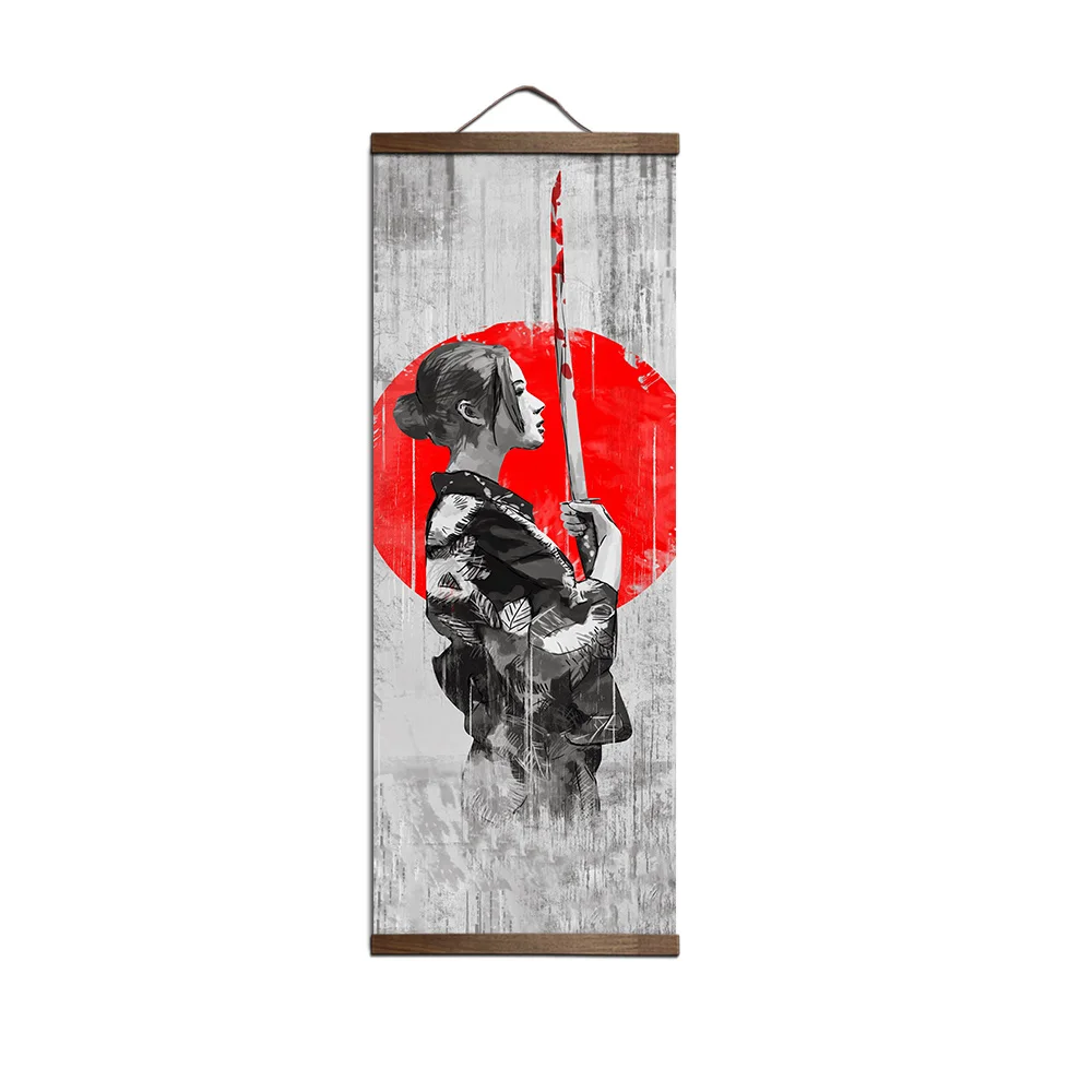Японский Ukiyoe для Холст Плакаты и принты украшения живопись стены Искусство домашний декор с твердой древесины подвесной свиток - Цвет: Красный