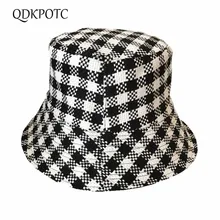 QDKPOTC новые положительные отрицательные можно носить шляпы ведра плед плоский Боб шляпа для женщин мужчин осень зима Панама Повседневная шляпа от солнца