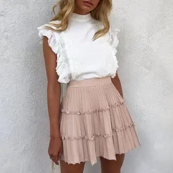 

Misswim Elegant high waist knitted skirt women Casual A line skirt female Autumn winter ruffle pink skirt ladies streetwear new