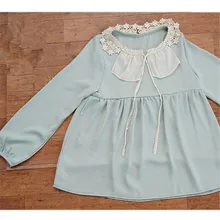 Милая рубашка с длинными рукавами для девочек Свободная Повседневная кружевная Милая Однотонная футболка принцессы Mori Girl рубашки Дамские топы весна-осень 16995