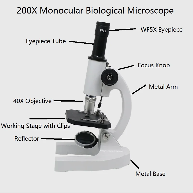 200X монокулярный Биологический микроскоп для студентов, обучающий био-микроскоп для учеников начальной школы и средней школы