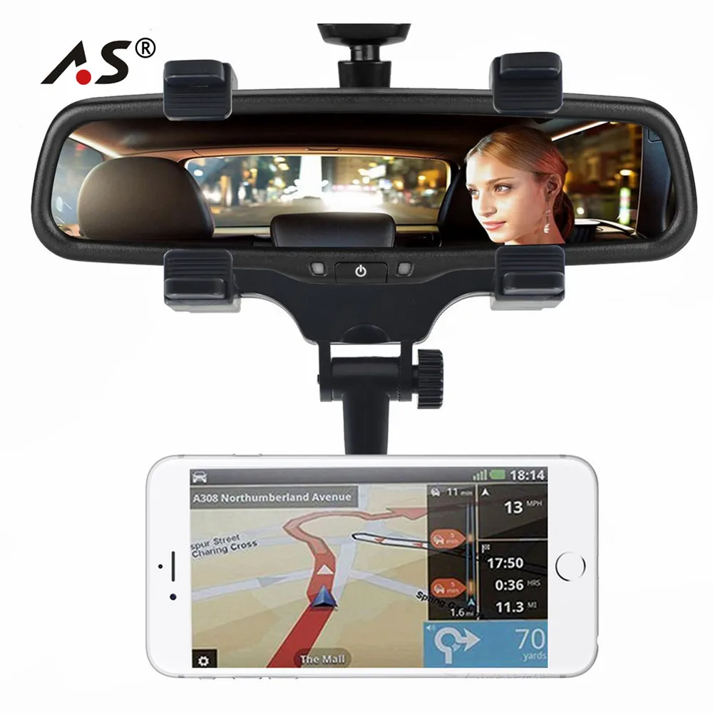 

A.S Universal Car Rear View Mount Holder for iPhone 360 Rotation Stand Holder for iPhone for Samsung Mobile Phone GPS Support