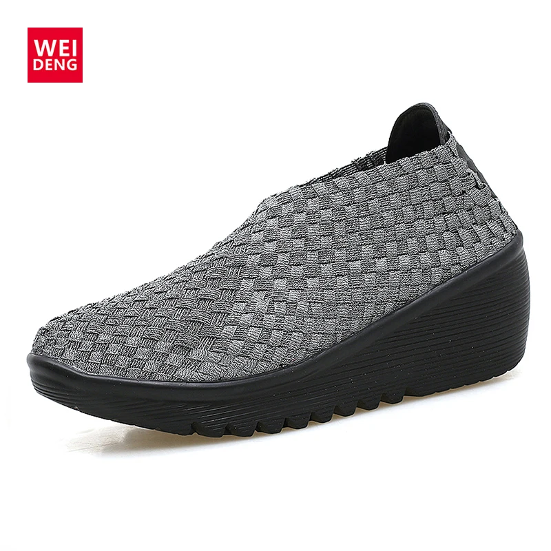 

Weideng Spring Women Platform Sneakers Shoes Woven Flat Thick Heel Gladiator Slip on Breathable Driving Walking Tenis Unissex