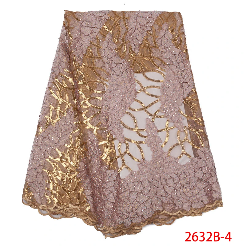 

Luxury Gold Sequins Lace Fabrics French Lace Fabric with Stones High Quality African Tulle Mesh Lace for Wedding Party APW2632B