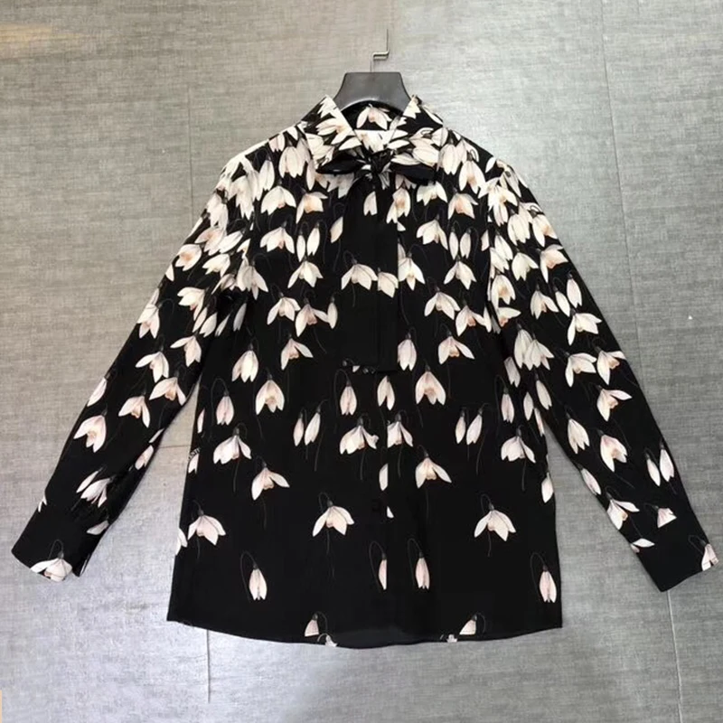 

Printed Floral blouse Long Sleeve loose Style Elegant Women blouse 2019 new women Cotton Elegant blouse