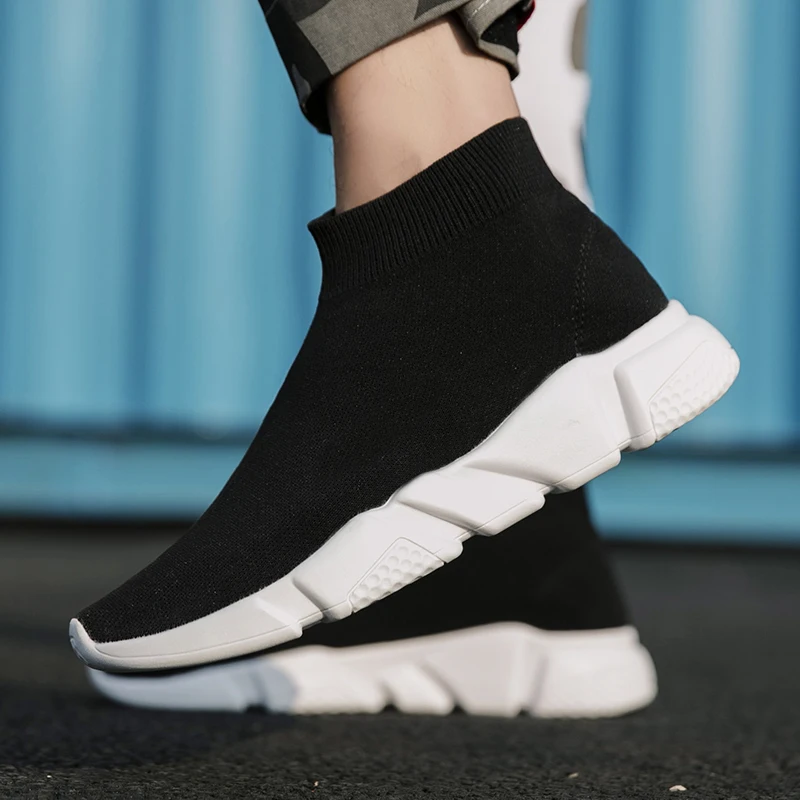 

2019 Flat Light men&women sock boot breathable unisex mesh knit running shoes fly weaving sporty walking shoes women chunky shoe