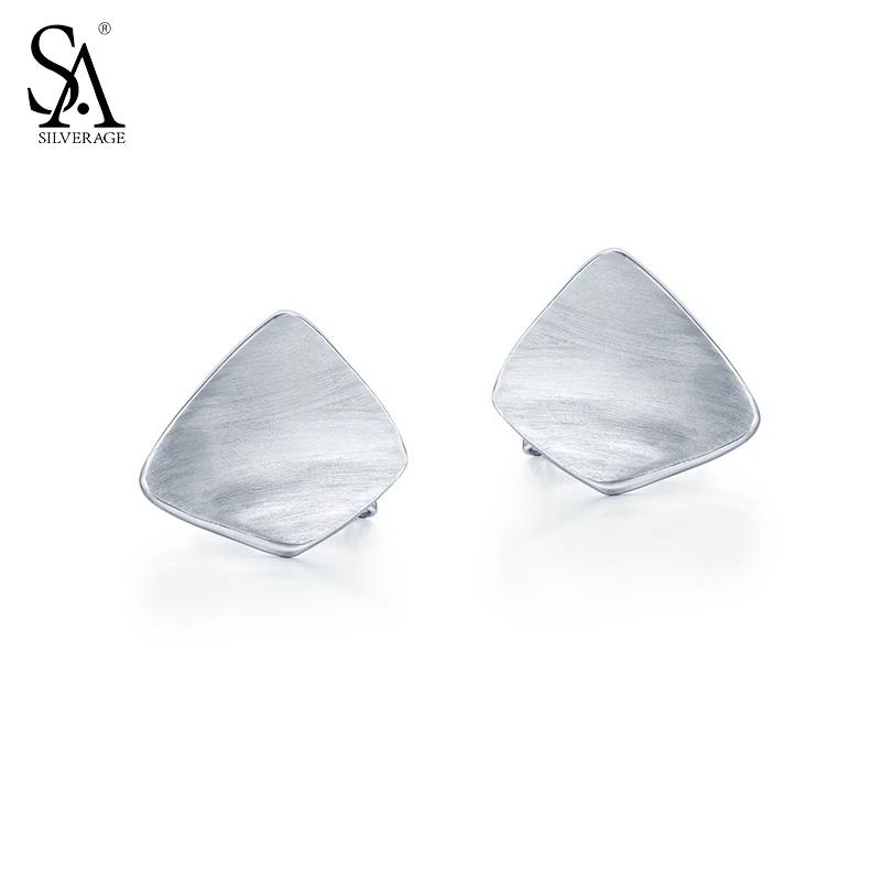 

SA SILVERAGE 2017 New Design Genuine 925 Sterling Silver Stud Earrings for Women Geometry Fine Jewelry Brincos