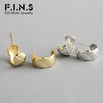 

F.I.N.S Earrings Women 925 Silver Small Hoop Earrings Gold Color Wide Carved Sterling Silver Korean Earrings Fashion Jewelry