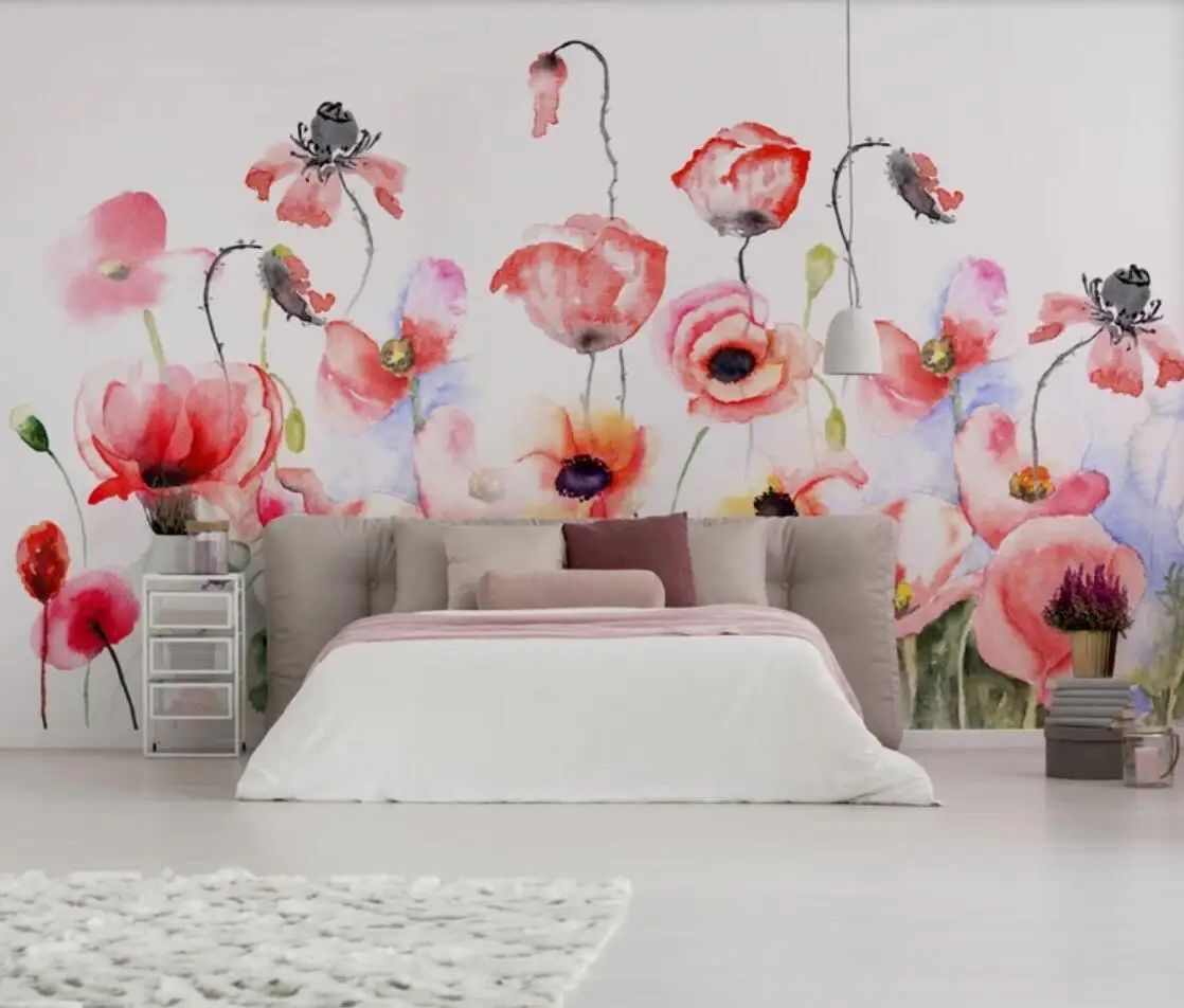 

Watercolor Hand Painting Flower Wallpaper Mural Photo Wall Papers Living Room Home Wall Art Decor Custom Pink Floral Wall Murals