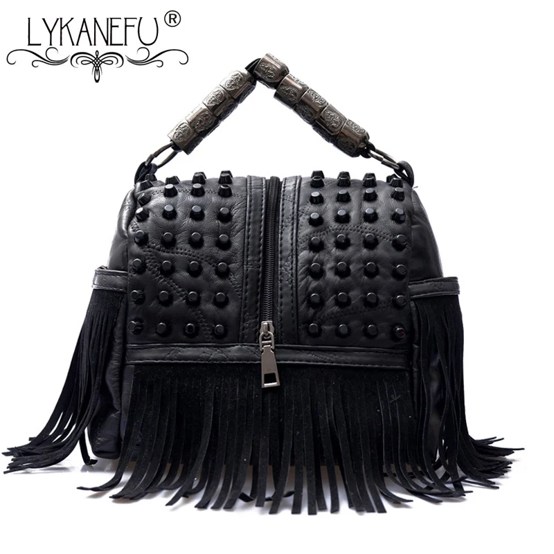 Сумка мессенджер LYKANEFU черная с заклепками и длинным ремнем|bags with|shoulder bagsmessenger bag |