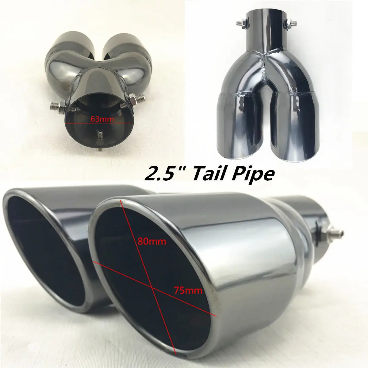 

Metal Dual Exhaust Pipes Tubes Clamp-on Tip 2.5" Inlet Car Diesel Muffler Tail