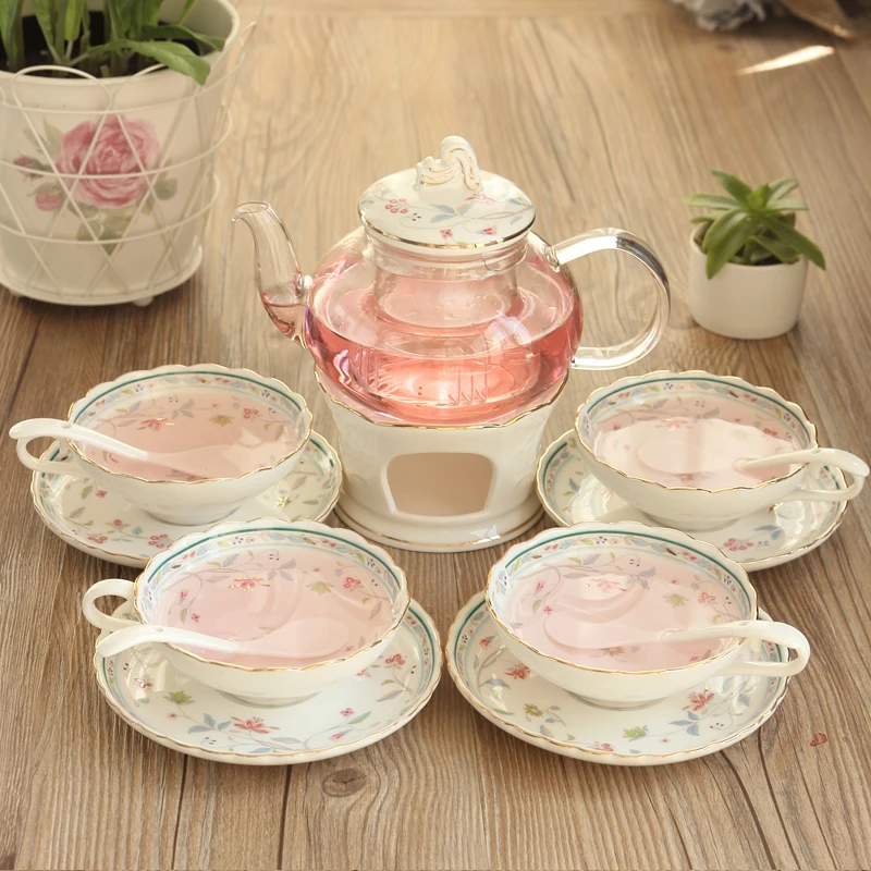 Новое поступление творческий Folwer чайный набор, стекло Керамика пузырь заварочный чайник; чай чашки Пособия по кулинарии фрукты Британский послеобеденный чай подарок