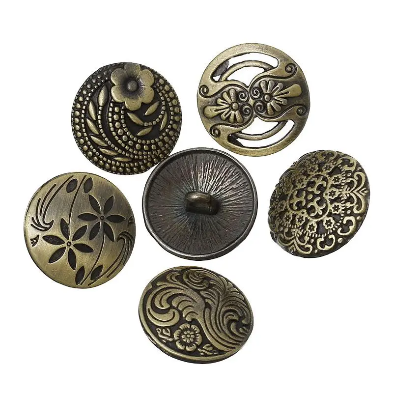 

Best 30PCs Round Sewing Buttons Bronze Tone Flower Decorative Pattern Mixed 17mm