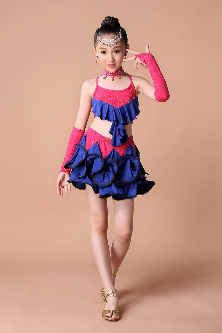Girl latin dance dress girl  Girls Latin Vest+ Skirt Cake Skirt Suit Modern Dance Competition Performance Clothing Hot (19)