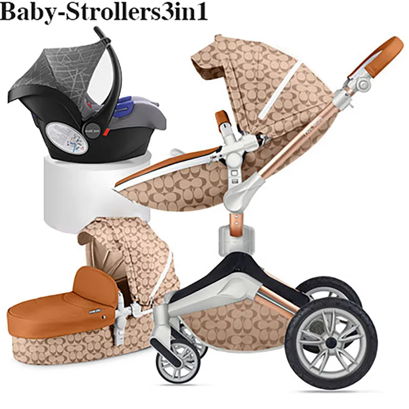 ЕС Экспресс 360 градусов Hotmom Роскошная детская коляска 4 в 1 коляска с автокреслом и сумкой для мамы 2 в 1 новорожденная коляска - Цвет: deep brown 3 in1