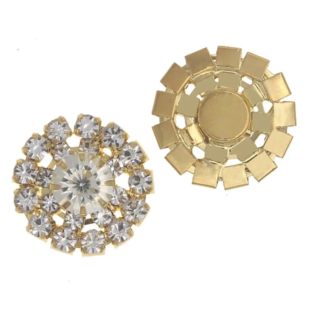 18mm Round Rhinestones Buttons Flatback Shank Button DIY Embellishment Hair Bow Interspersed Gem Decorative for Wedding Clothing - Цвет: Gold with Flatback