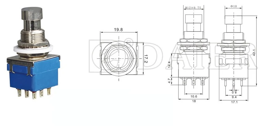 3 шт. на защелке кнопочный переключатель M12X0.75 3A 250VAC 6A 125VAC T85 3PDT ножные переключатели гитарный эффект топает педаль 9 контактов