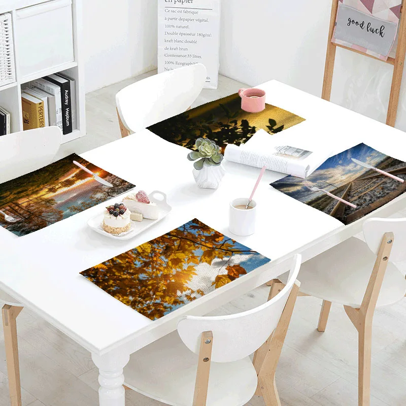 Detailed Landscape Pattern Table Mat Placemat Decoration Forest Napkin Wedding Place Food Supplies | Дом и сад