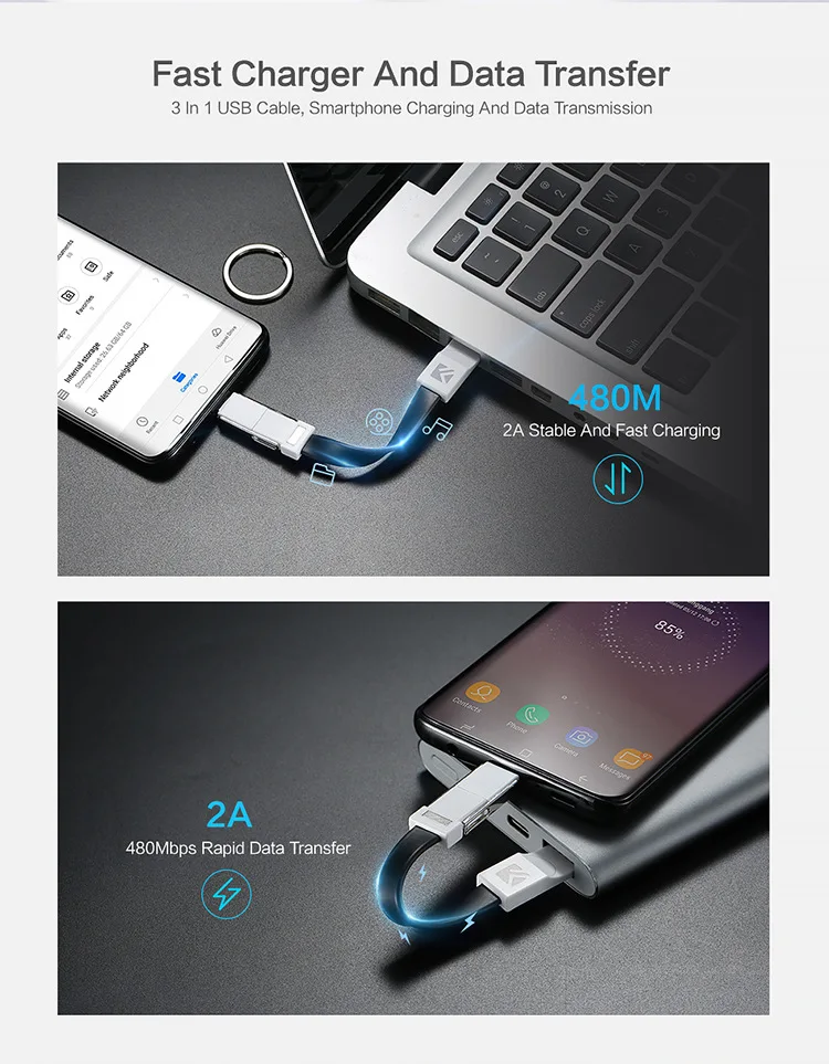 FLOVEME 3 в 1 Мини брелок зарядный кабель Micro Usb type C для IPhone IPod быстрое зарядное устройство Шнур короткий для samsung One Plus 7 Pro