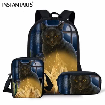 

INSTANTARTS Cute Puppy Cat Schoolbag Kitty Denim Cat Print Set Backpack for Gilr Boy Mochila Feminina Student Satchel Backpacks