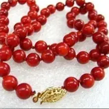 Горячие продажи Стиль> 10 мм Красное море Coral Круглый Бусины Цепочки и ожерелья 18"