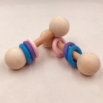 

1pcs Wooden Teether Bells Wood Rattles Soothe Baby Nursing Accessories Montessori Toys Shower Gift Baby Ring Rattles Toys