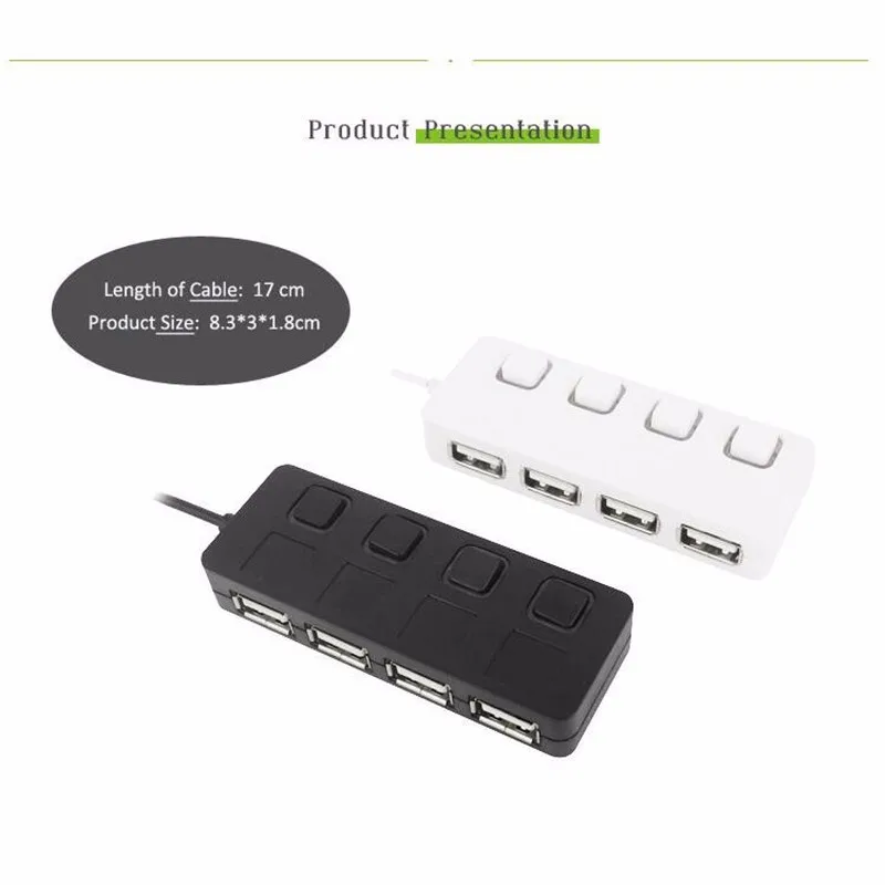 Портативный 4-Порты и разъёмы USB 2,0 концентратор индивидуальных Мощность переключателей и светодиодный USB HUB/концентратора/удлинитель USB разветвитель 4-Порты и разъёмы USB Зарядное устройство