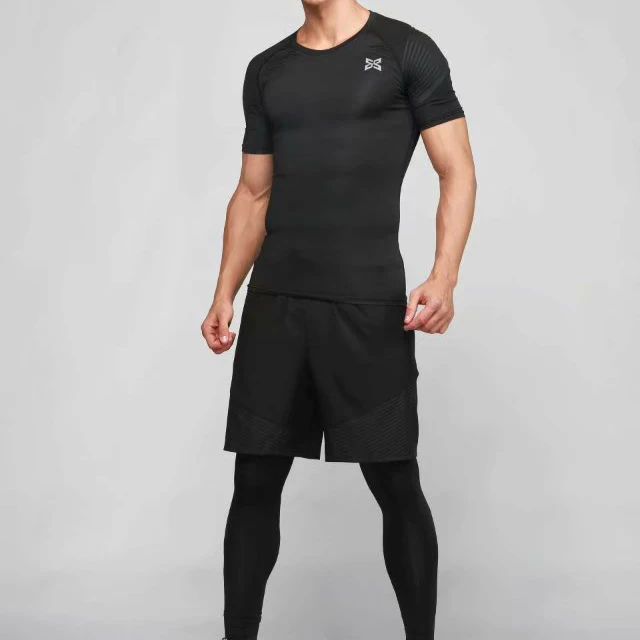 

Men's Fitness Set 3 Piece Short Sleeve Sports Tights Sportswear Men's Running Compression Clothing Gym Training