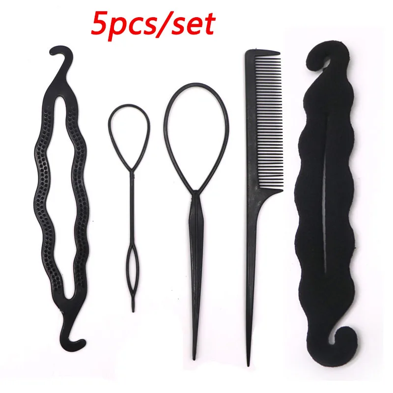 Multic Styles Hairpin Hair Braiding Tool Roller With Magic Hair Accessories Black DIY Tools Twist Barrette Curler Styling Tools - Цвет: 5pcs