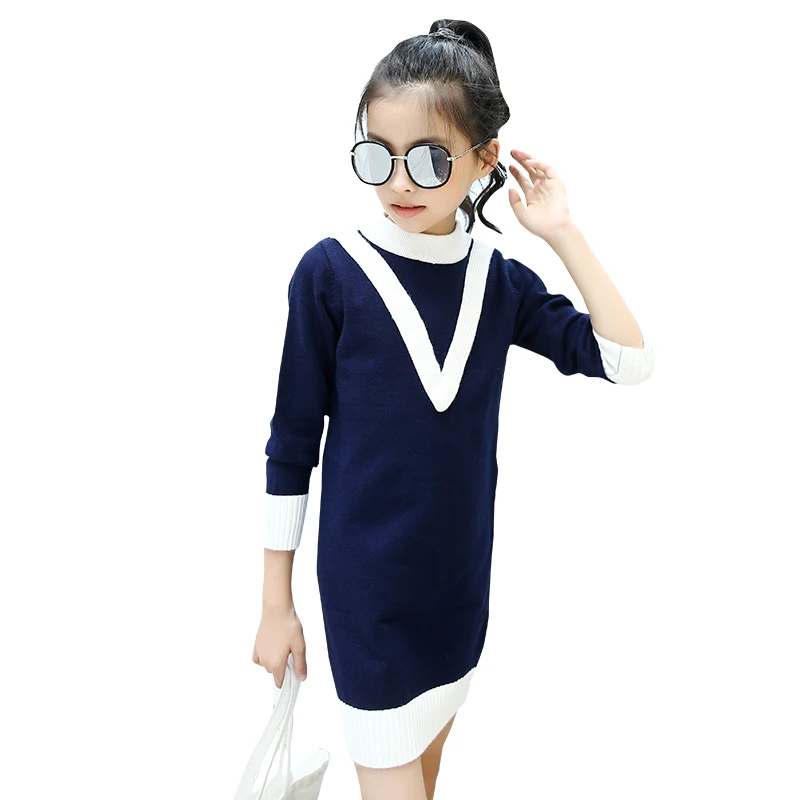 

2017 Baby Girls Long Knitting Sweater Dress Spring Autumn Kid Long Sleeve Casual Fashion Pullover Top Girls Sweater Clothes