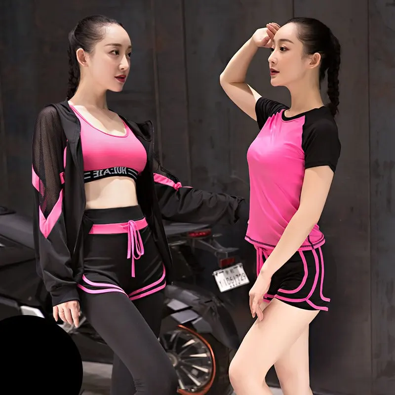 5PCS Women Sportswear Elastic Vest Sport Bra+jacket+sweatpant+short+sweatshirt Running Jogging Fitness Outfit Yoga Set Tracksuit