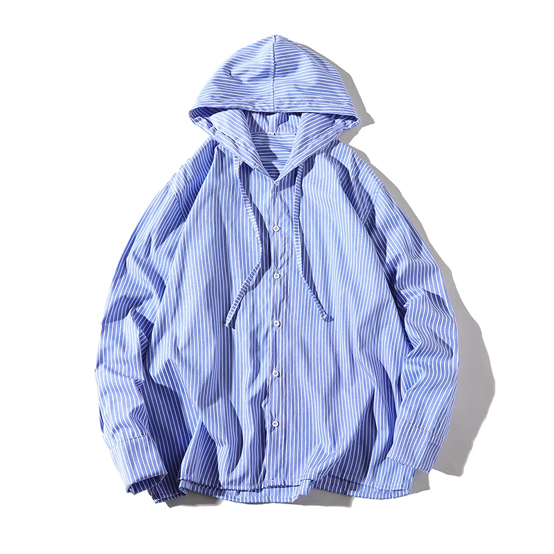 

New Arrive Men Basics Striped Jacket 2019 Spring Summer Casual Hooded Drawstring Buttons Loose Sunscreen Windbreaker Jackets