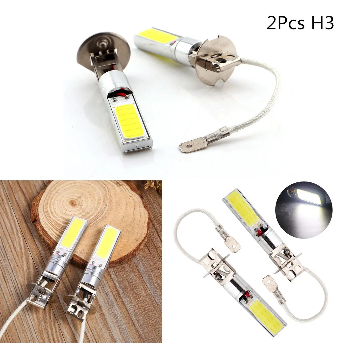 Buy 2Pcs H3 COB Car LED Bulb Fog Light DRL Bright