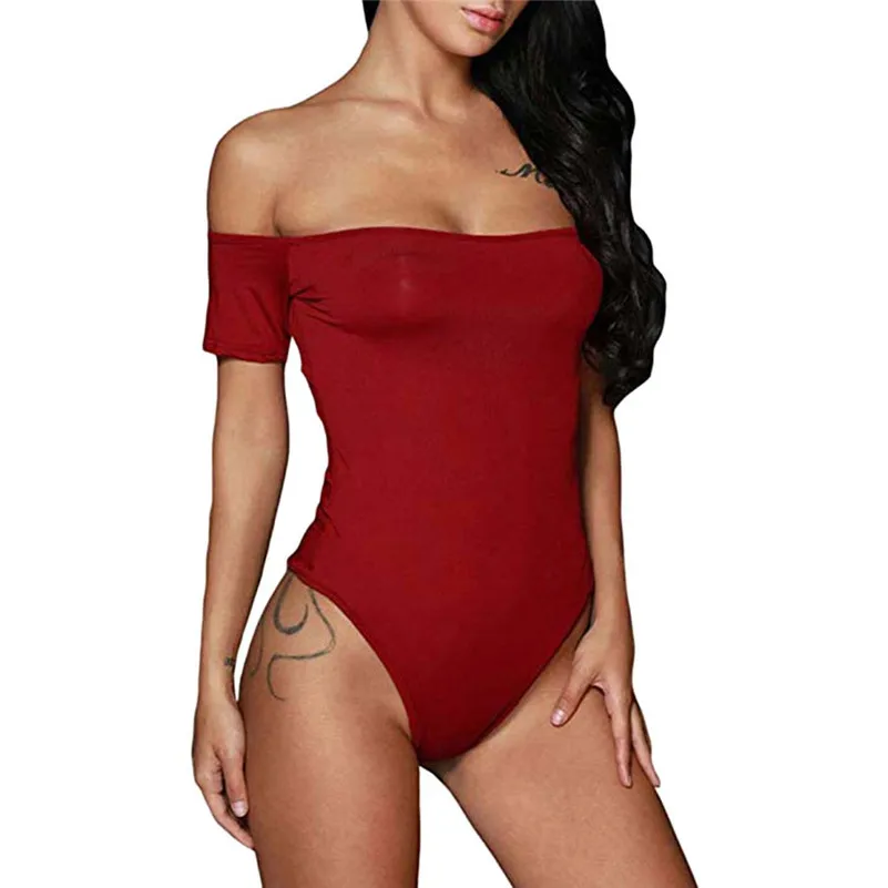 

Women's Round Collar Short Sleeve Elastic Bodysuit Jumpsuit pantalon femme salopette femme F1