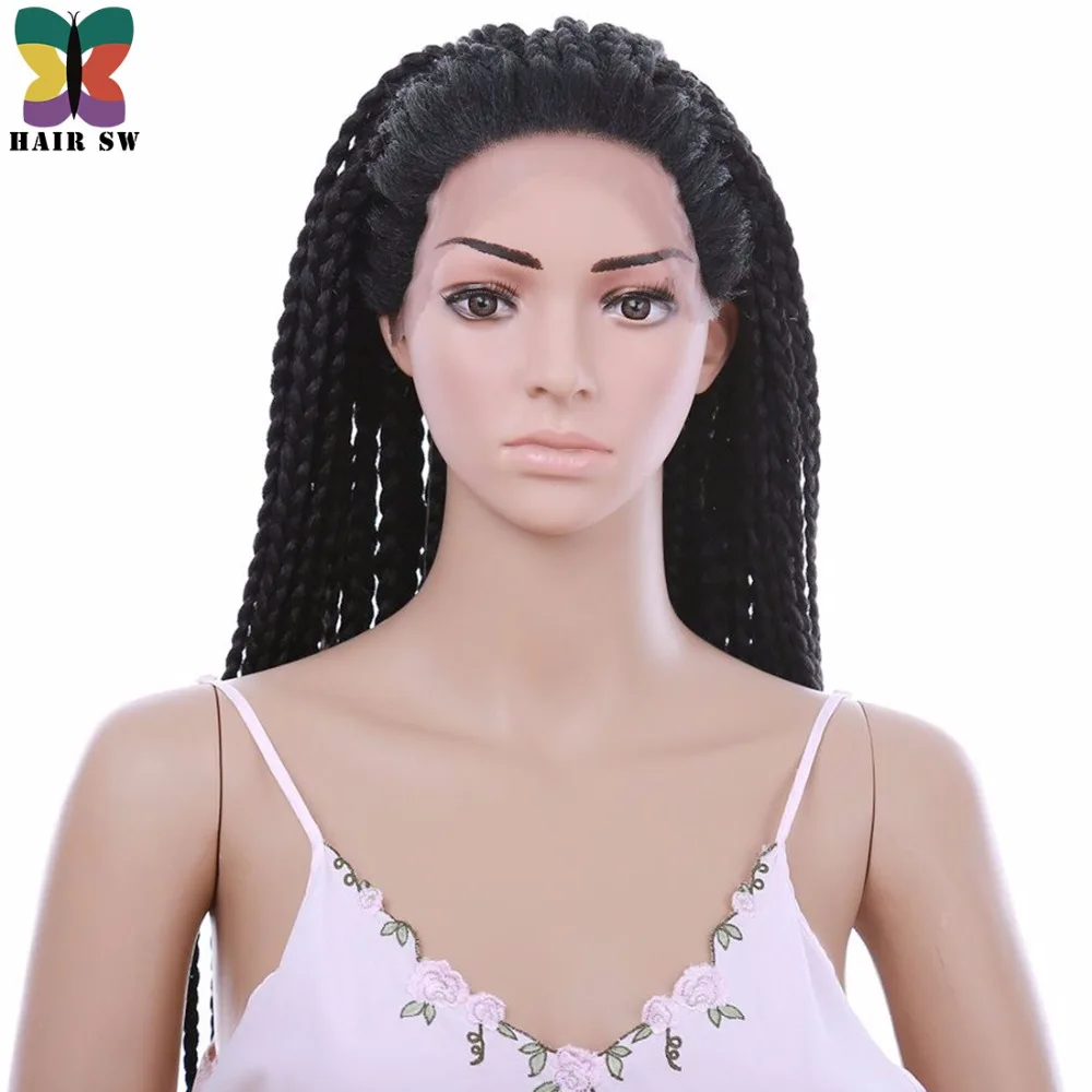 Волос SW афро длинные прямые Синтетические волосы на кружеве парики натуральный черный Сенегал коробка косы синтетических волос