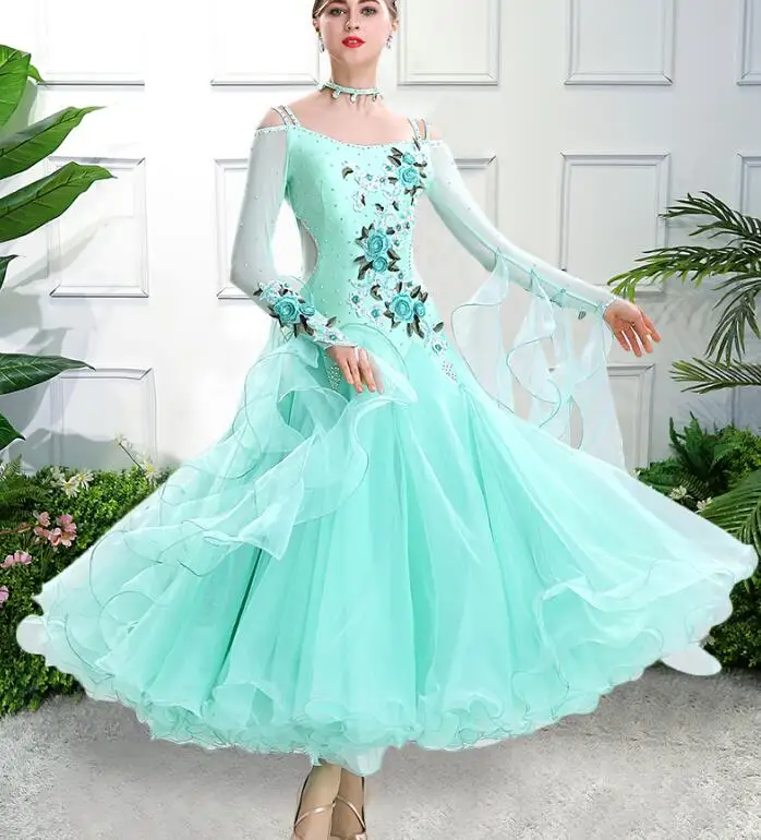 vestiti da ballo standard donna waltz dress vals dance dress kadın standard ballroom green red customize