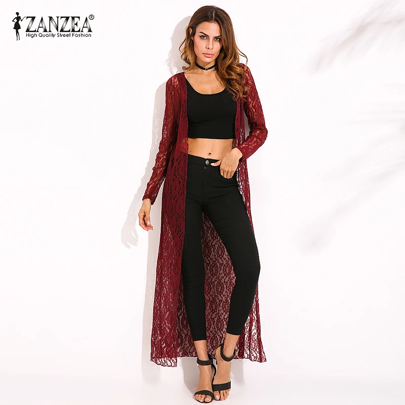 Achat ZANZEA Cardigan 2018 Femmes D été Survêtement Dentelle Crochet Blusas Tops À Manches Longues Plage Occasionnel Lâche Longue Blouse Chemises Plus La Taille