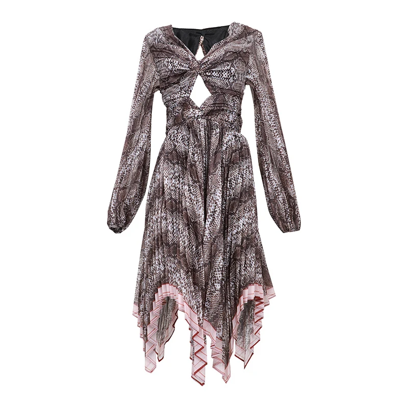 

HIGH QUALITY Newest 2019 Summer Runway Dress Women's Long Sleeve Sexy V-neck Backless Asymmetrical Dress