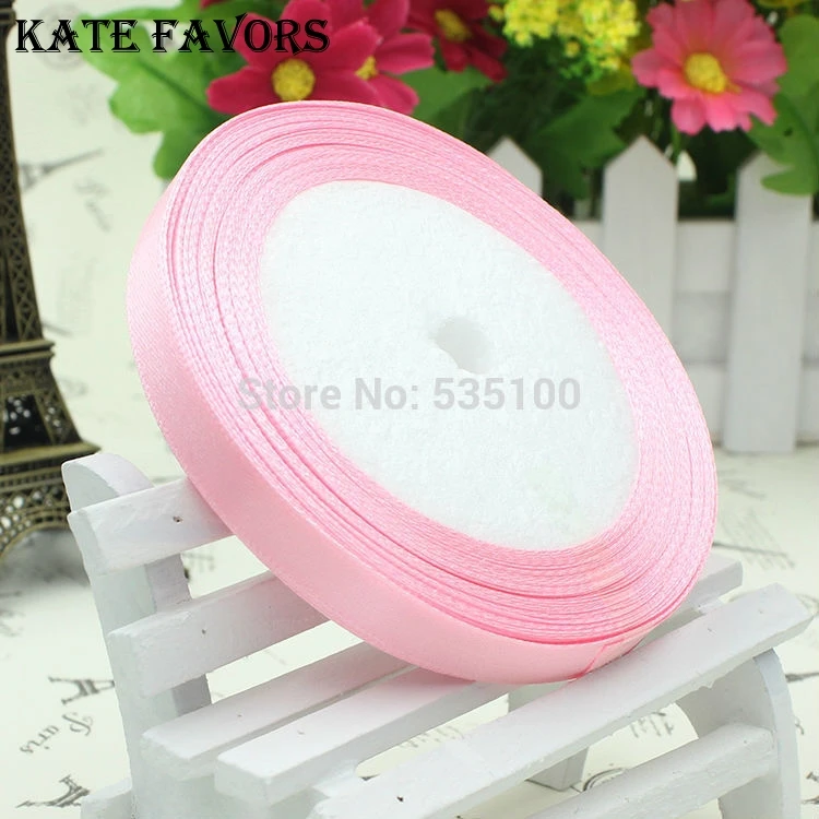 

25 Yards Pink 10Mm Satin Ribbon For Diy Crafts Headband Bow Scrapbooks Wedding