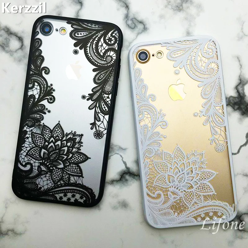 

2 in 1 Soft edge + Hard Back Floral Sexy Lace Flower Mandala Henna Clear Case For iPhone 6 6S Plus Phone Fashion Capa Back Cover