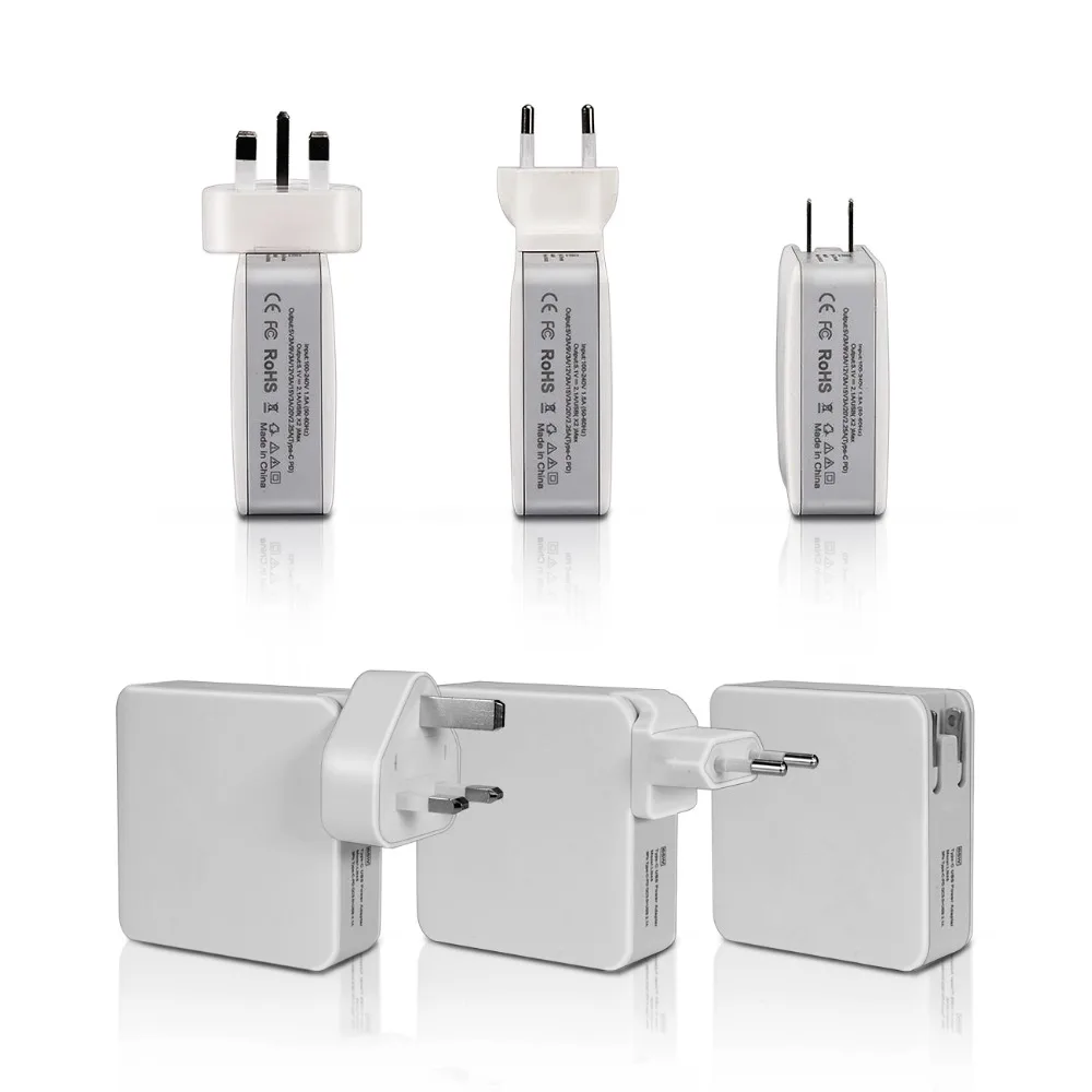 65W Travel Quick Charger Type C QC3.0 PD2.0 3USB Port Adapter for Xiaomi Mi Notebook Air for
