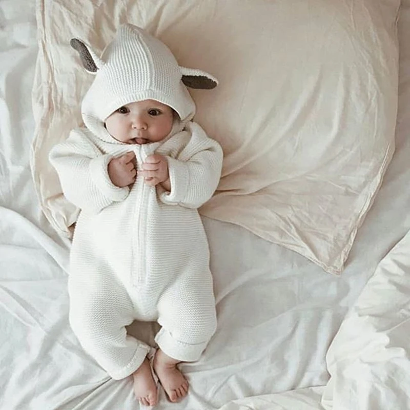 

Kids Infant Baby Long Sleeve Clothes Autumn And Spring Animal Style Jumpsuit Knitted Hooded Baby Romper