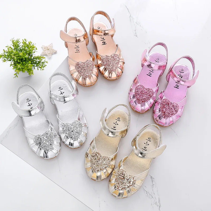 

Summer Children Shoes Girls Sandals Party Shoes Ankle Strap 3-9 Year Old Dance Kids Shoes Bow Pink Gold Silver Single Shoes 002