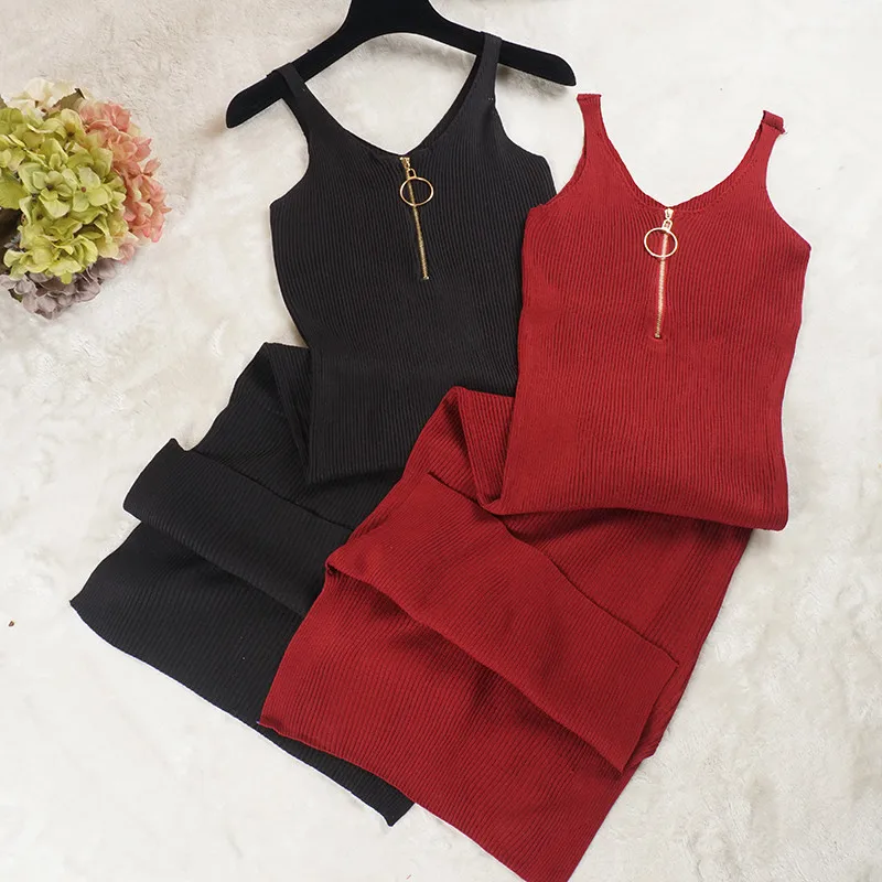 

Sanishroly 2018 Women Long Spaghetti Strap Dresses Split V-Neck Zippers Knitted Dress Ladies Bodycon Tank Dress Vestidos SE111