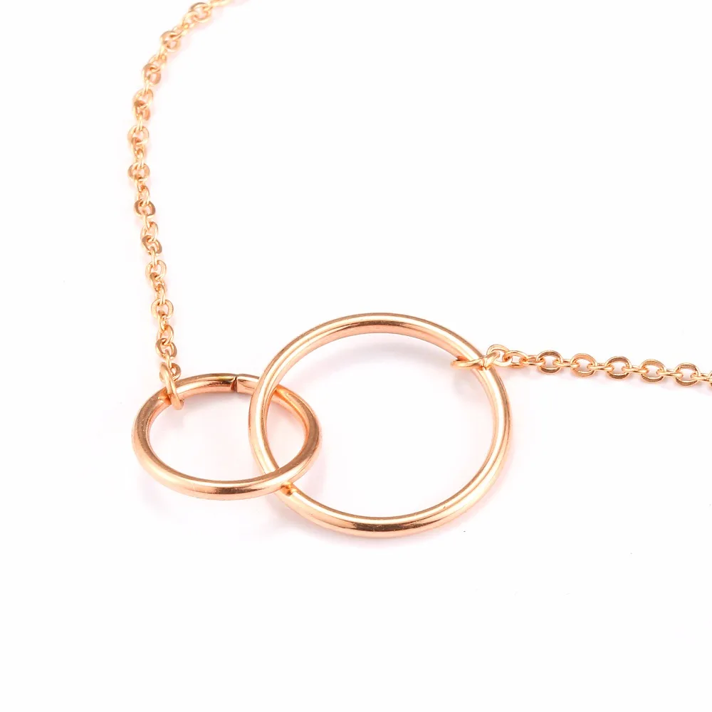 AMORUI Interlocking Love Pendants & Necklaces for Women Stainless Steel Double Circle Choker Statement Necklace Fashion Jewelry