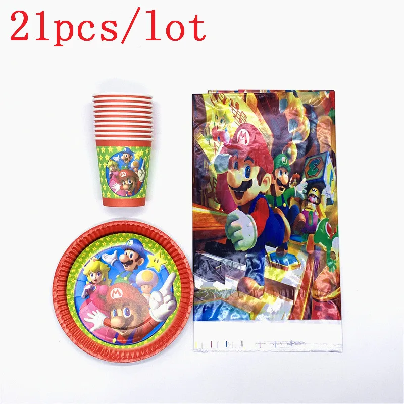 

21/41Pcs Super Mario Theme Disposable Paper Cups+Plates+Tablecloth Mario Kid Favors Birthday Baby Shower Decoration Supplies