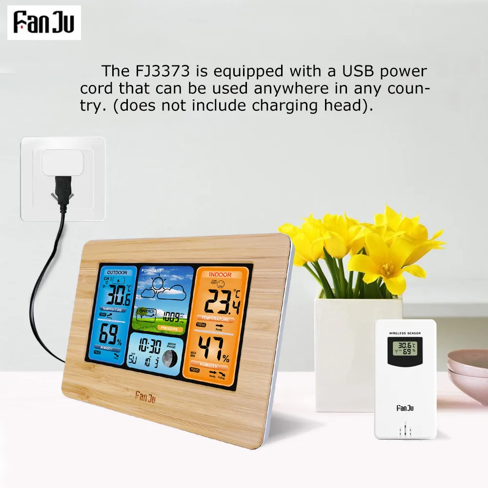 FanJu FJ3373 цифровая станция прогноза погоды настенный будильник Температура