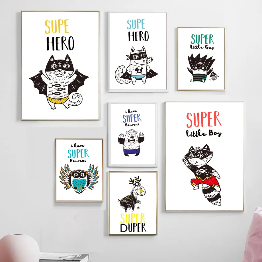 

Cartoon Super Fox Cat Deer Batman Wall Art Canvas Painting Nordic Posters And Prints Nursery Wall Pictures Boy Kids Room Decor